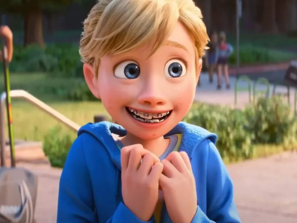 Inside Out 2 animated movie excited child with braces